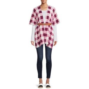 NEW Time and Tru PINK RED WHITE Checkered Multi Wear Wrap Shawl Scarf OS